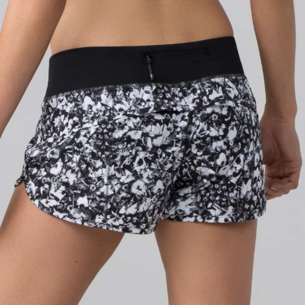 Lululemon Speed Short Floral Stretch Yoga Run Running Mash Up White Black 3"